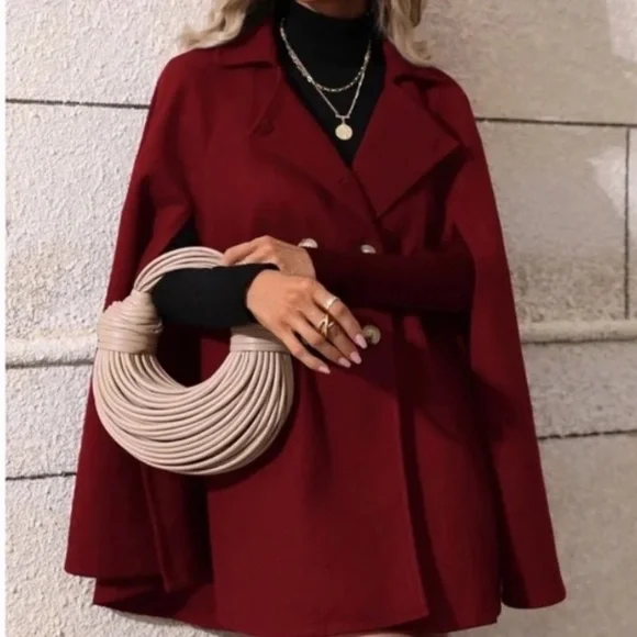 Classic Button Up Double Breasted Cape Jacket - Picture 8 of 16